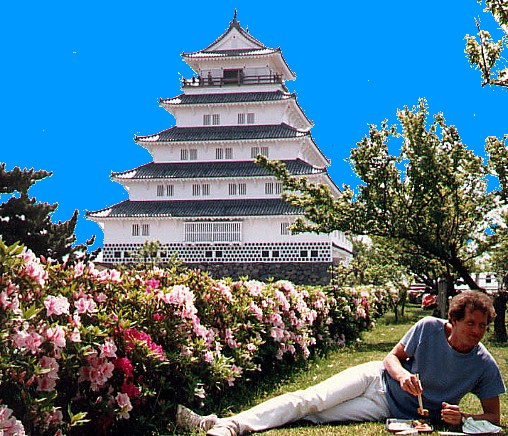 roomie relaxing during tour of Shimabara castle
